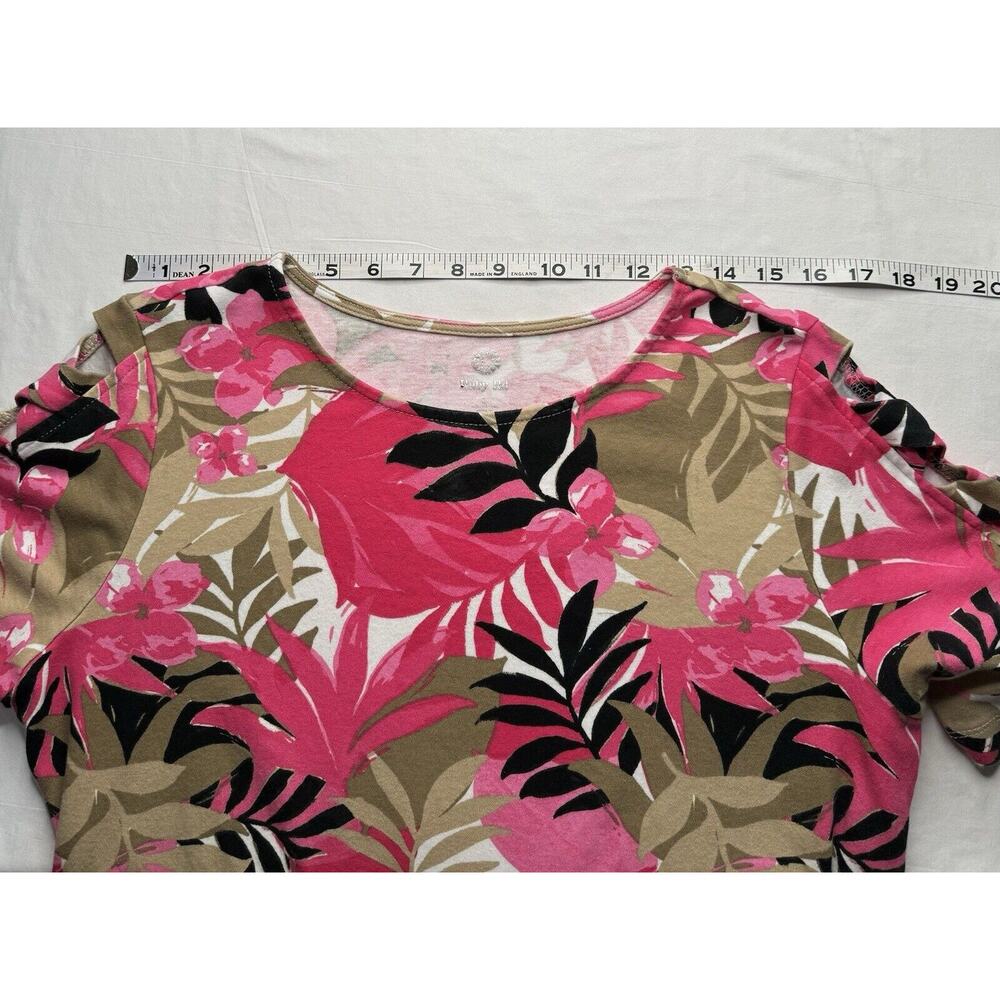Ruby Rd Large Pink Black Brown Floral Top Cut Out 3/4 Sleeves Preowned - Picture 5 of 10